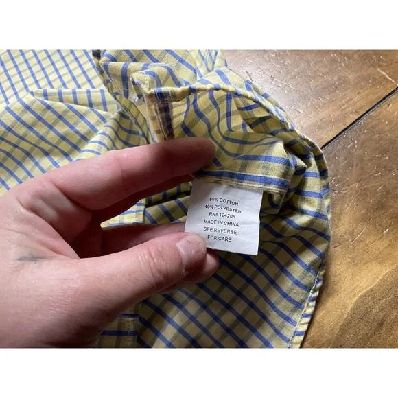 F/X Fusion Mens Size 2XL Yellow Blue Check Short Sleeve Button Front Shirt - Picture 7 of 8